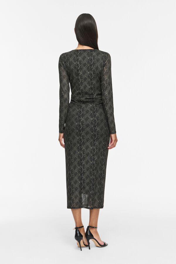 Vila Vestido midi estampado animal Preto