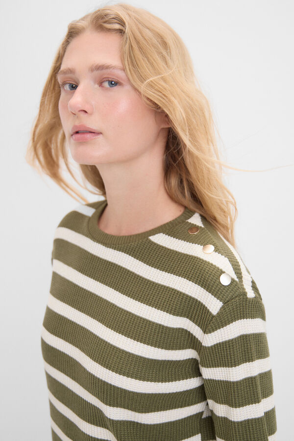 Cortefiel striped T-shirt with a touch of lurex Kaki