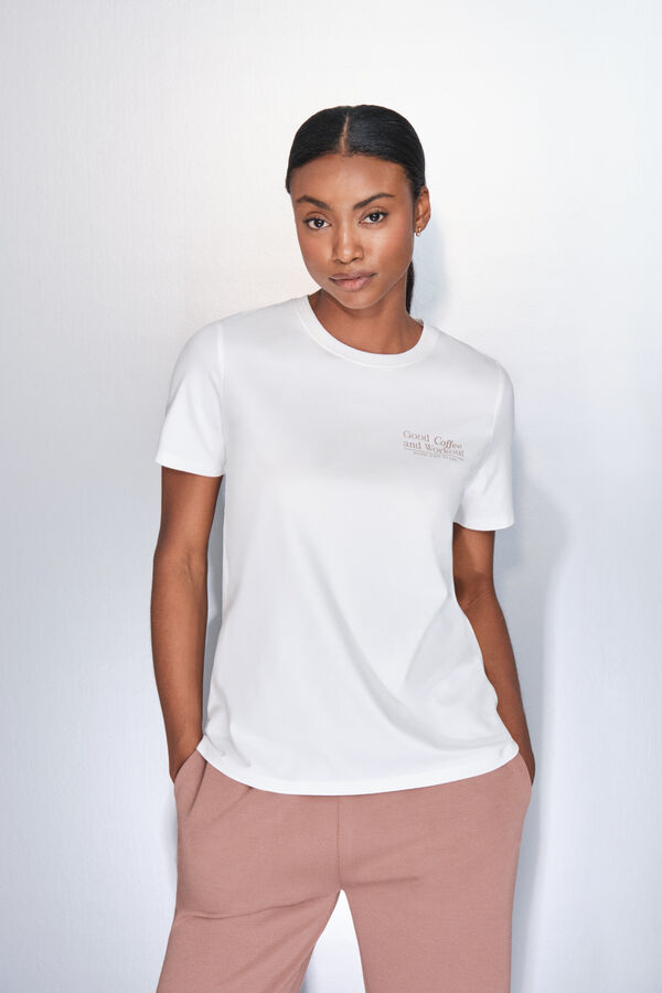 Dash and Stars T-shirt manga de algodão manga curta beige