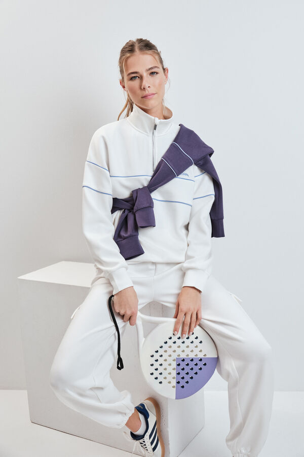 Dash and Stars Casaco gola alta com fecho-&eacute;clair branco beige