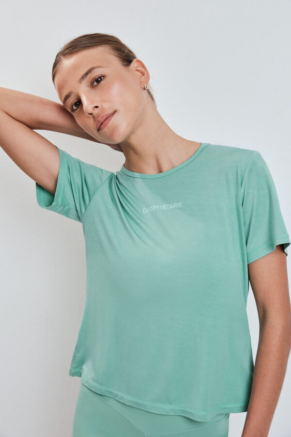 Dash and Stars T-shirt com abertura nas costas verde verde