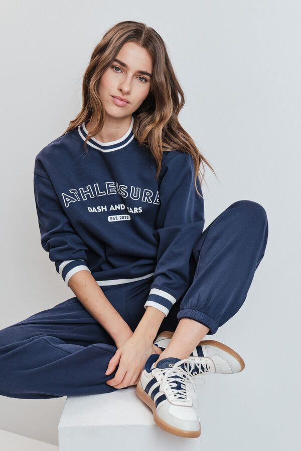 Dash and Stars Sweatshirt college em molet&atilde;o azul azul