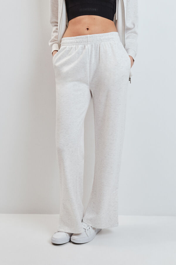 Dash and Stars Cal&ccedil;as compridas largas em viscose suave cinza cinzento