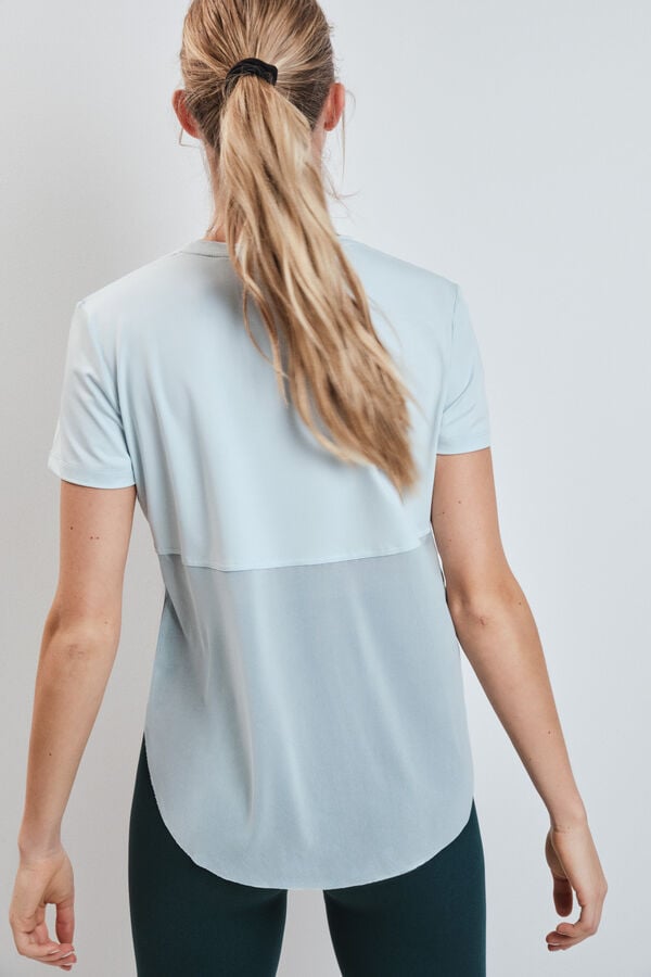 Dash and Stars T-shirt manga curta com painel em tercido mesh azul azul