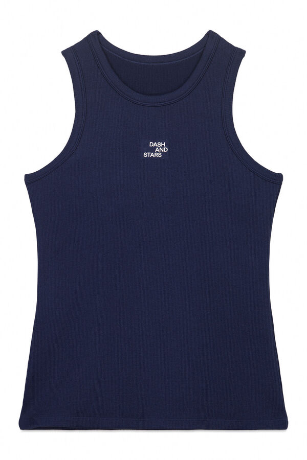 Dash and Stars T-shirt halter de algodão canelado azul azul