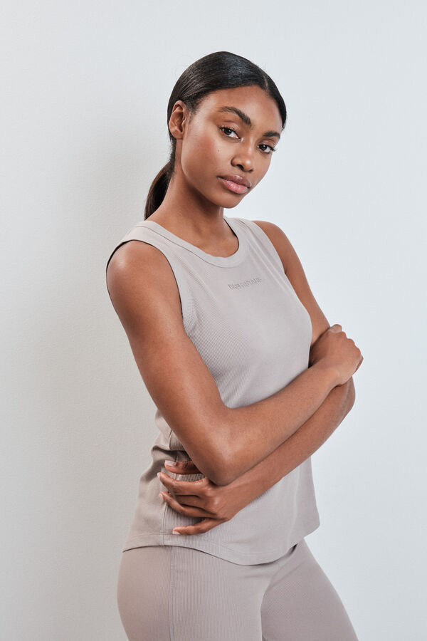 Dash and Stars T-shirt de al&ccedil;as canelada bege cru