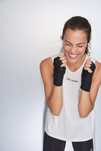 Dash and Stars T-shirt halter sem mangas de algodão branco