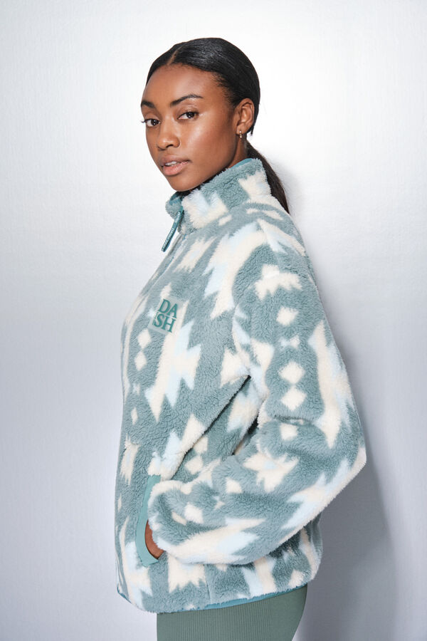 Dash and Stars Fecho-Éclair de lã com sweatshirt verde polar verde