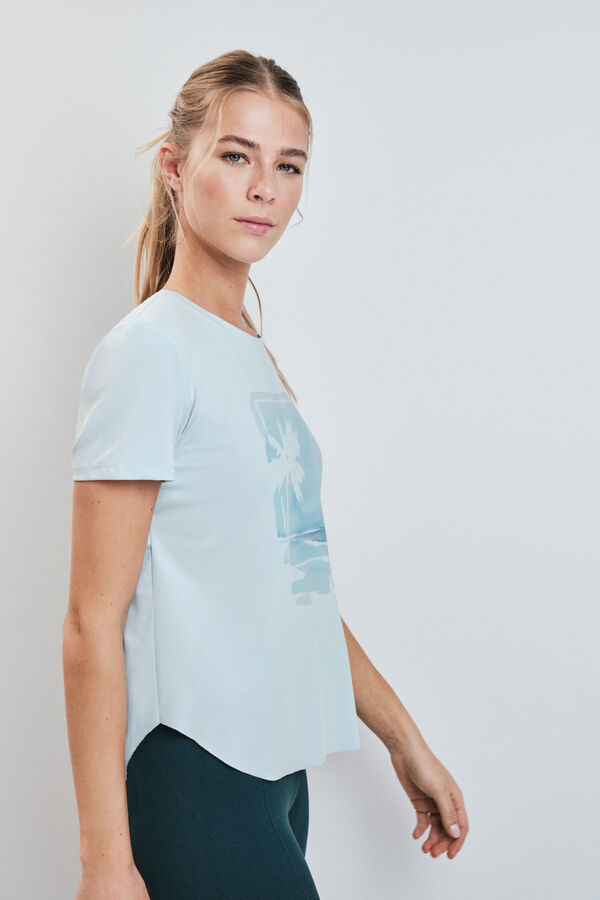 Dash and Stars T-shirt manga curta com painel em tercido mesh azul azul