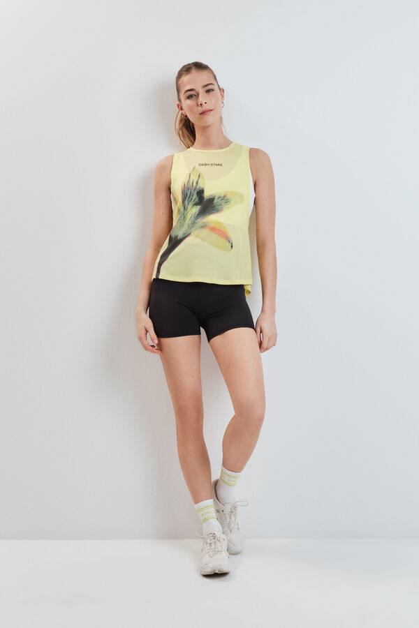 Dash and Stars T-shirt t&eacute;cnica larga cava baixa amarela impress&atilde;o