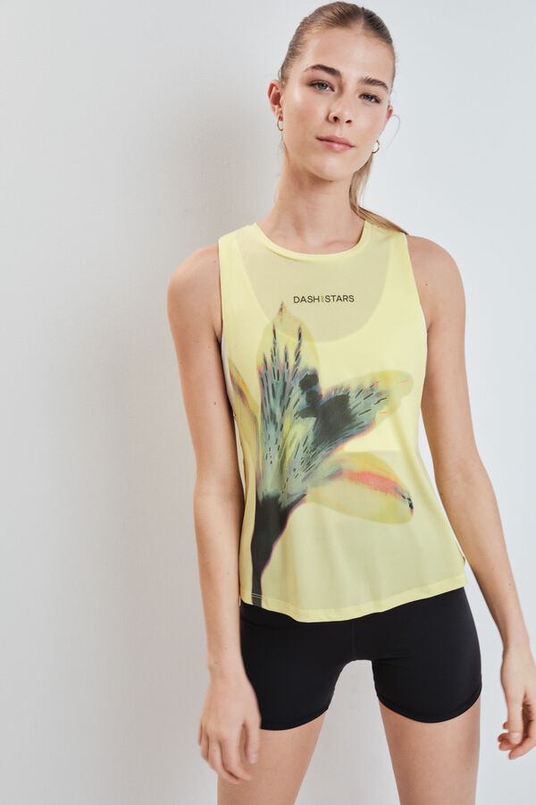 Dash and Stars T-shirt t&eacute;cnica larga cava baixa amarela impress&atilde;o
