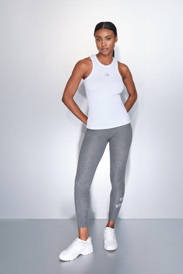 Dash and Stars T-shirt halter de algodão canelado branco beige