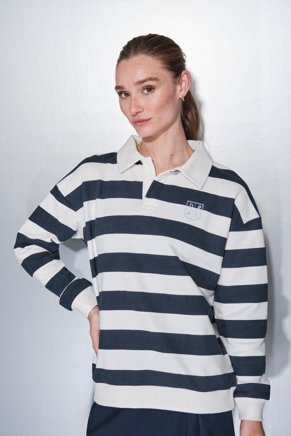 Dash and Stars Sweatshirt 100% algodão com estampado riscas azul