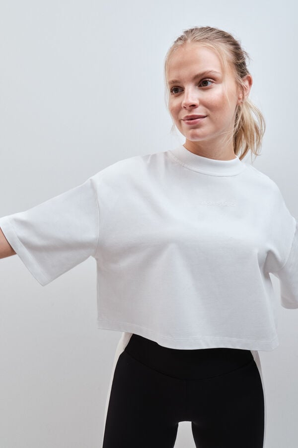 Dash and Stars T-shirt boxy 100% algod&atilde;o branco beige