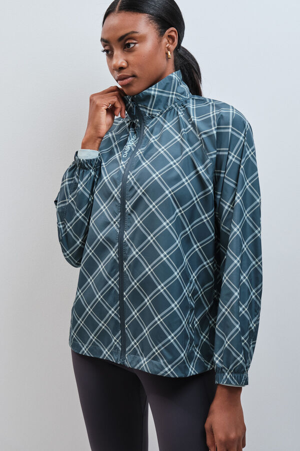 Dash and Stars Blus&atilde;o corta-vento bomber estampado xadrez verde