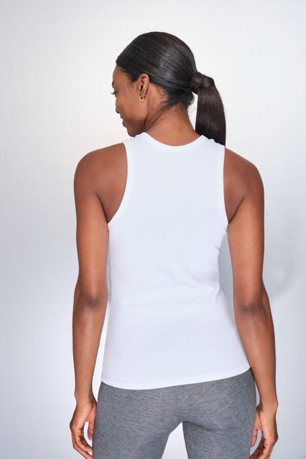 Dash and Stars T-shirt halter de algodão canelado branco beige