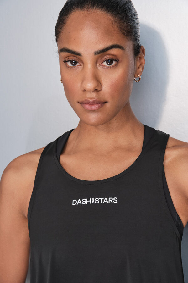 Dash and Stars T-shirt preto assimétrico halter preto