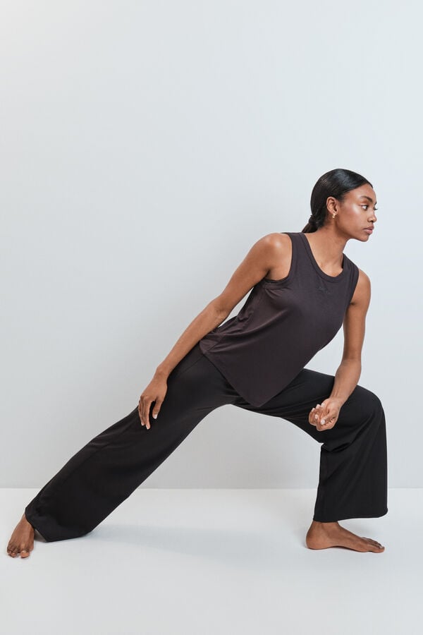 Dash and Stars Cal&ccedil;a comprida palazzo canelada preta preto