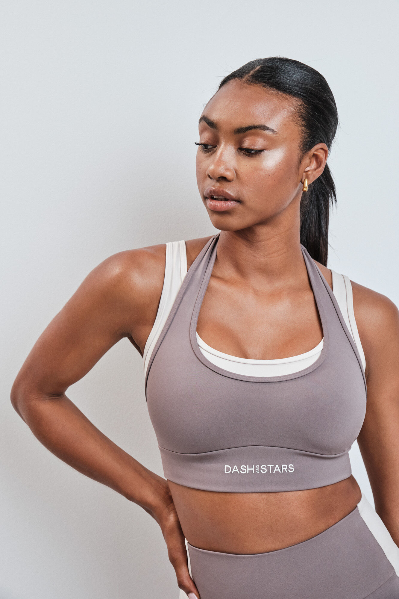 Dash and Stars Soutien desportivo 4D Stretch sobreposi&ccedil;&atilde;o contraste marrom