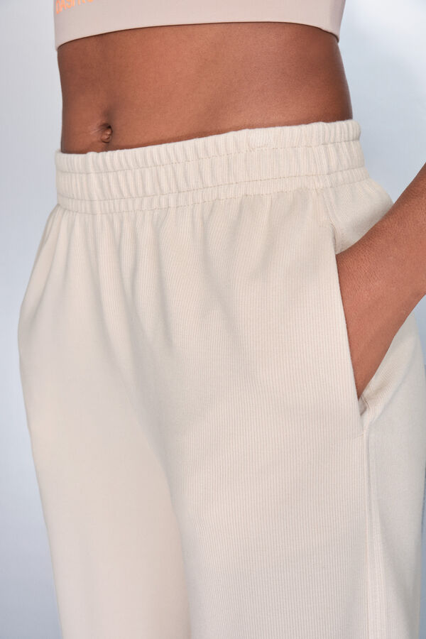 Dash and Stars Calça largas retas caneladas bege cru