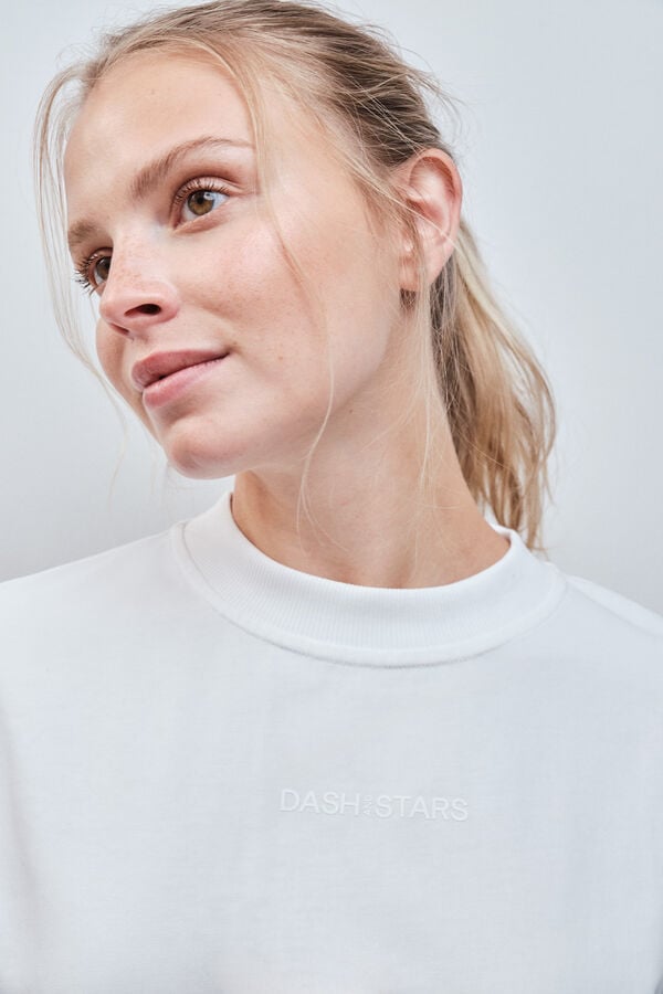 Dash and Stars T-shirt boxy 100% algod&atilde;o branco beige