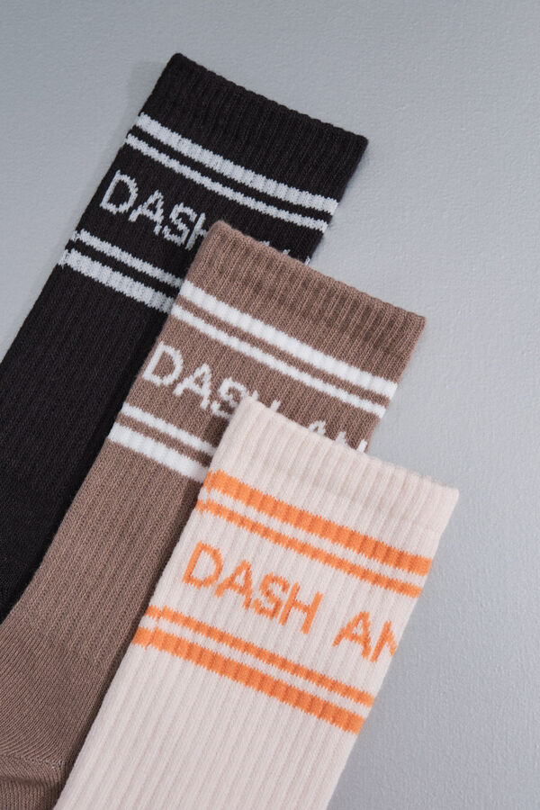 Dash and Stars Pacote com 3 meias de algodão até a panturrilha com logo marrom