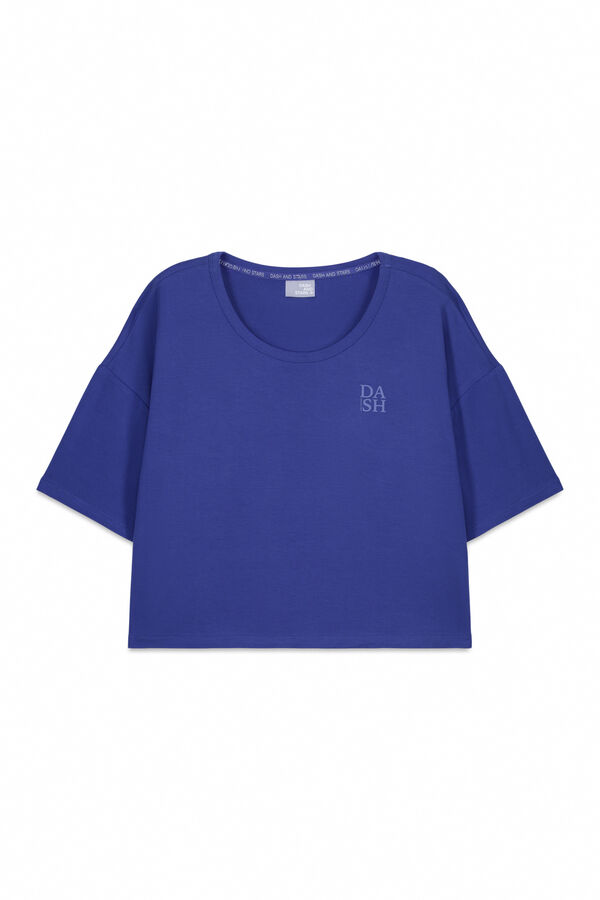 Dash and Stars Blue extra soft short sleeve T-shirt"This sounds good. "Extra soft" describes the T-shirt's feel, and "short sleeve" describes its cut. Both are blue