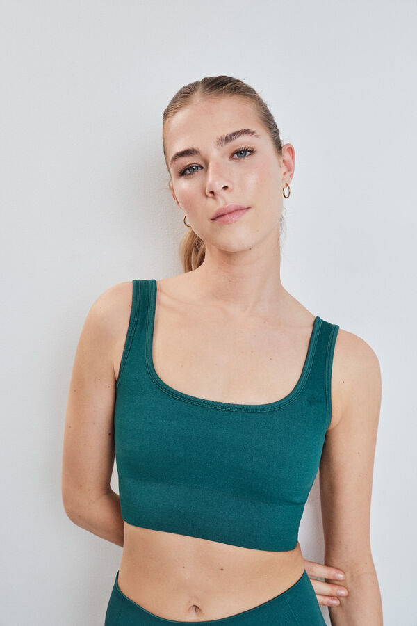 Dash and Stars Blue gingham SEAMLESS COMFORT sports bra green