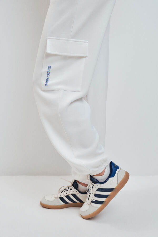 Dash and Stars Cal&ccedil;a comprida larga branca beige