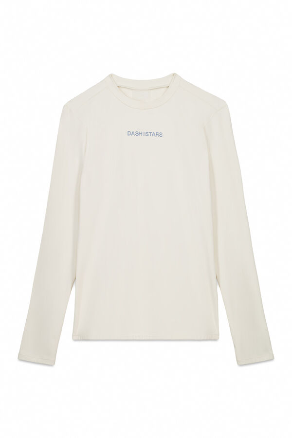 Dash and Stars T-shirt branca de manga manga beige