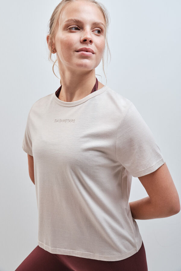 Dash and Stars T-shirt de manga curta em algod&atilde;o e modal branco beige