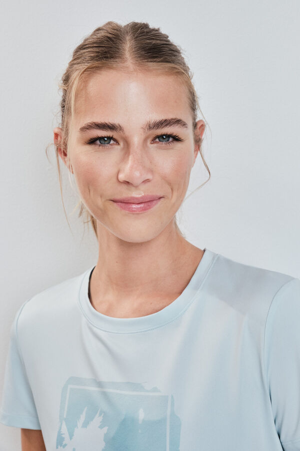 Dash and Stars T-shirt manga curta com painel em tercido mesh azul azul