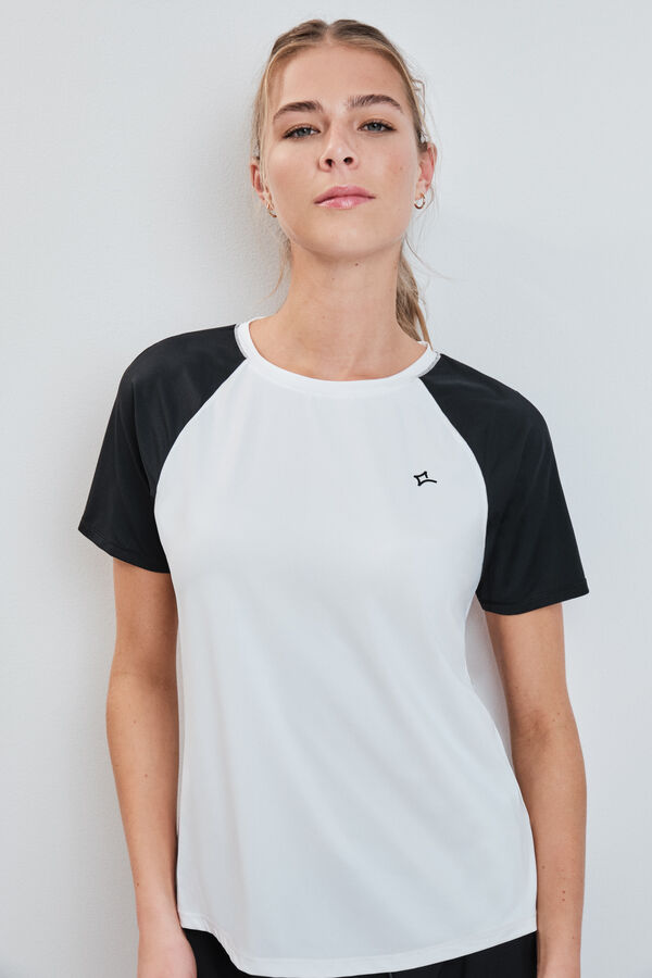 Dash and Stars T-shirt manga curta contraste branca beige