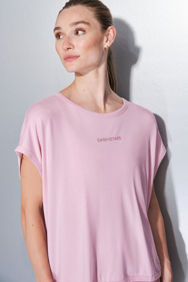 Dash and Stars T-shirt rosa de tecido extrassuave rosa