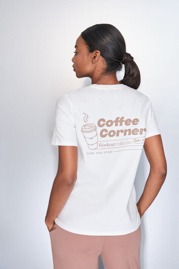 Dash and Stars T-shirt manga de algodão manga curta beige