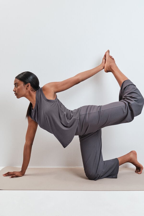 Dash and Stars Cal&ccedil;a comprida palazzo canelada cinzenta cinzento