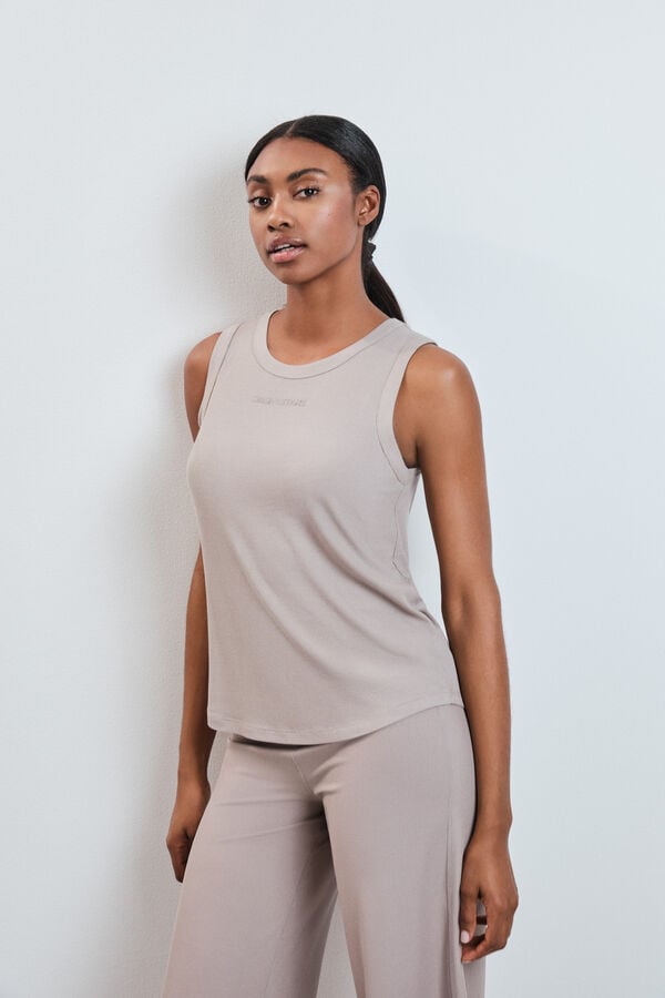 Dash and Stars T-shirt de al&ccedil;as canelada bege cru