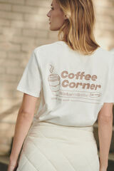 Dash and Stars T-shirt manga de algodão manga curta beige