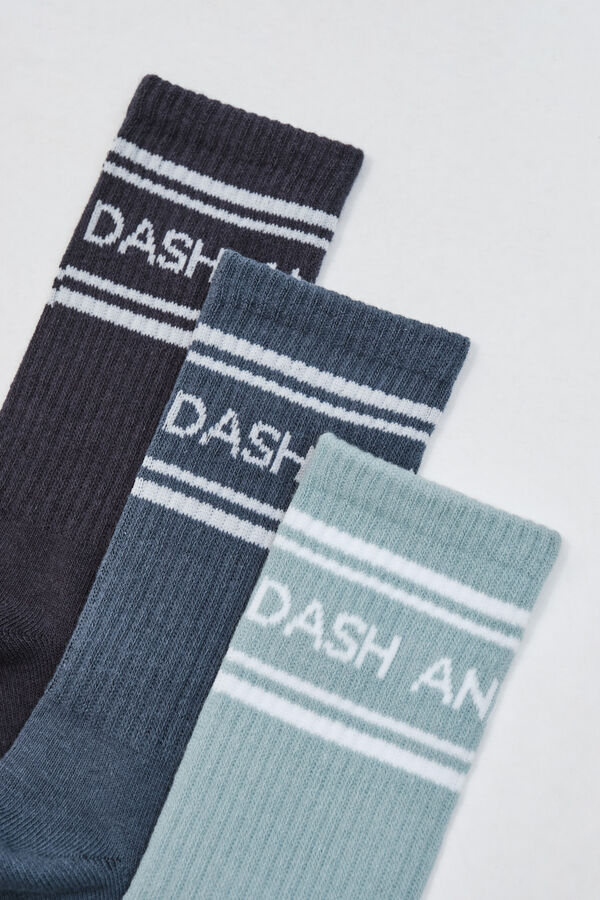 Dash and Stars Pack 3 meias compridas de algod&atilde;o com logo verde