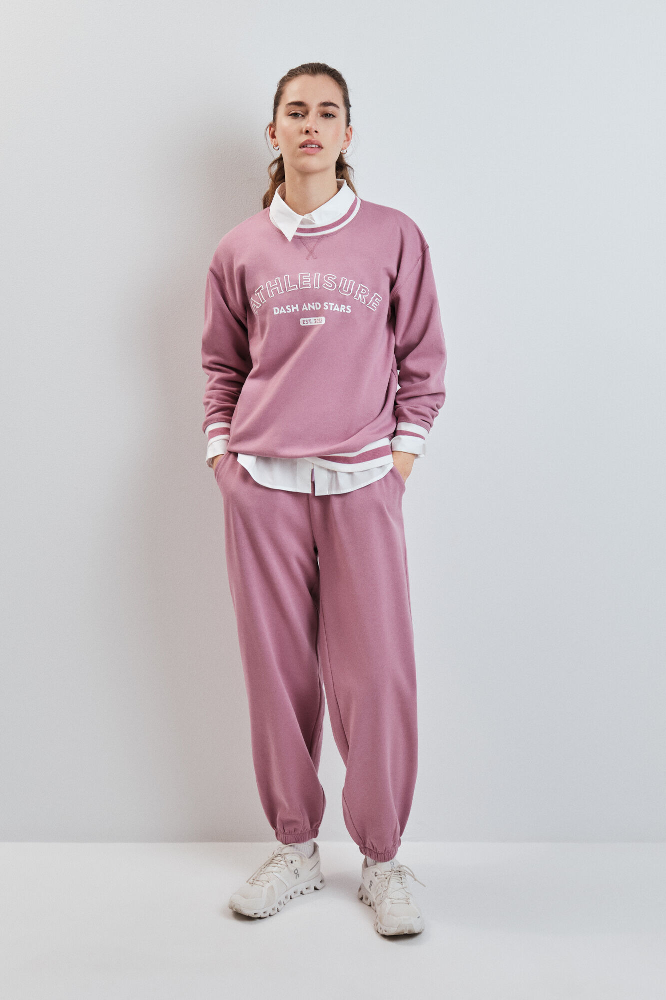 Dash and Stars Sweatshirt college em felpa rosa