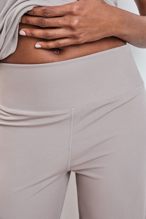 Dash and Stars Cal&ccedil;a comprida palazzo canelada bege cru