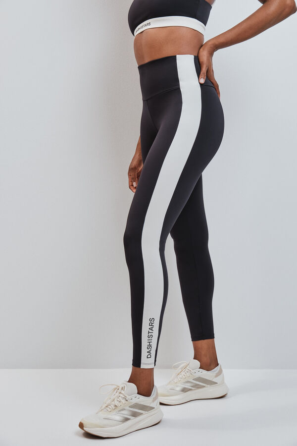 Dash and Stars Leggings compridos 4D STRETCH contraste preto preto