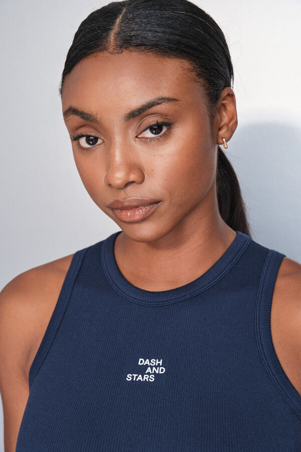 Dash and Stars T-shirt halter de algodão canelado azul azul