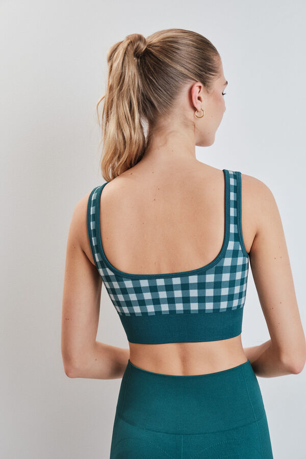 Dash and Stars Blue gingham SEAMLESS COMFORT sports bra green