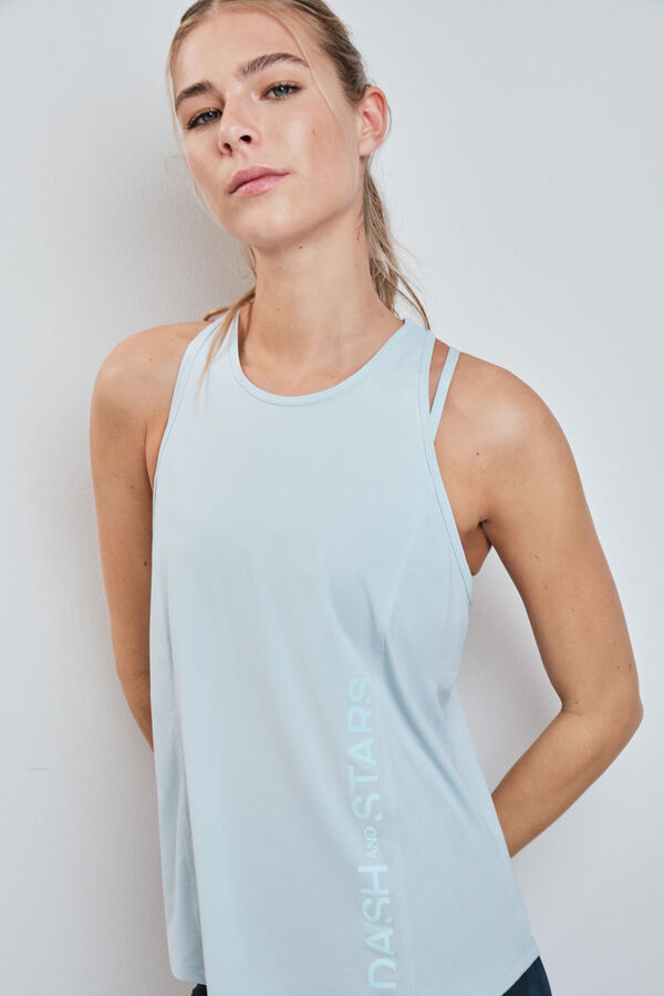 Dash and Stars T-shirt perfurada em microfibra azul azul