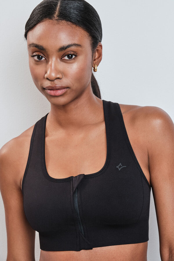Dash and Stars Soutien desportivo fecho-&eacute;clair central SEAMLESS FIT preto preto