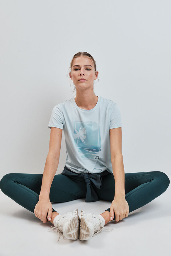 Dash and Stars T-shirt manga curta com painel em tercido mesh azul azul