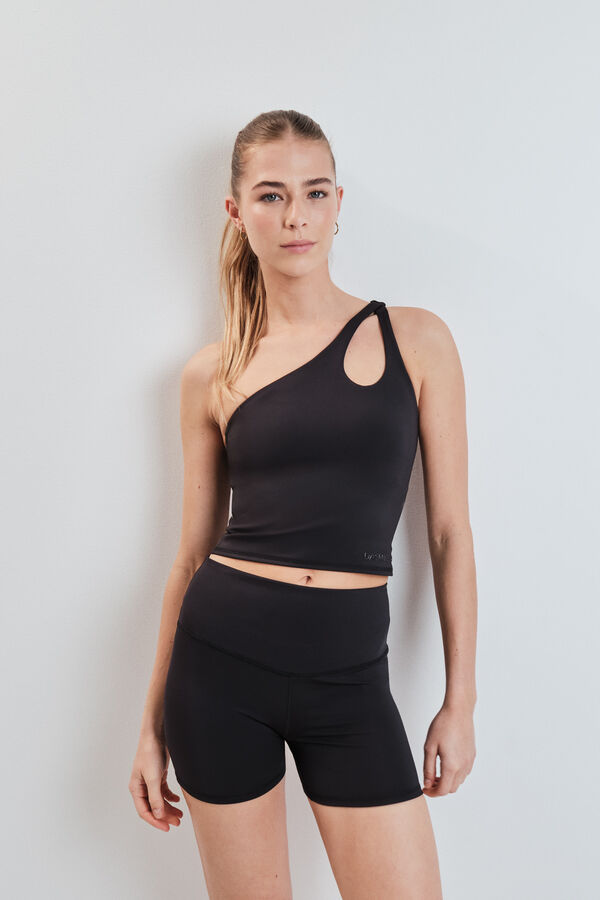 Dash and Stars Top deportivo 4D Stretch asim&eacute;trico negro negro