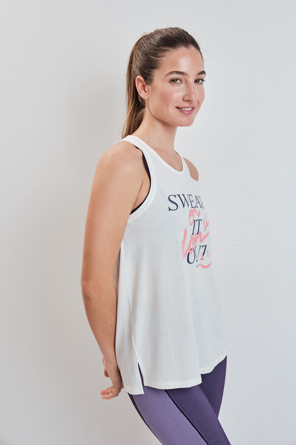 Dash and Stars T-shirt sem mangas em algod&atilde;o branco beige