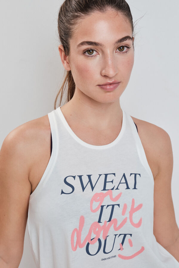 Dash and Stars T-shirt sem mangas em algod&atilde;o branco beige